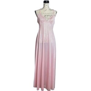 Vintage 90s Vanity Fair Pink Long Nightgown Braided Non Adjustable Straps